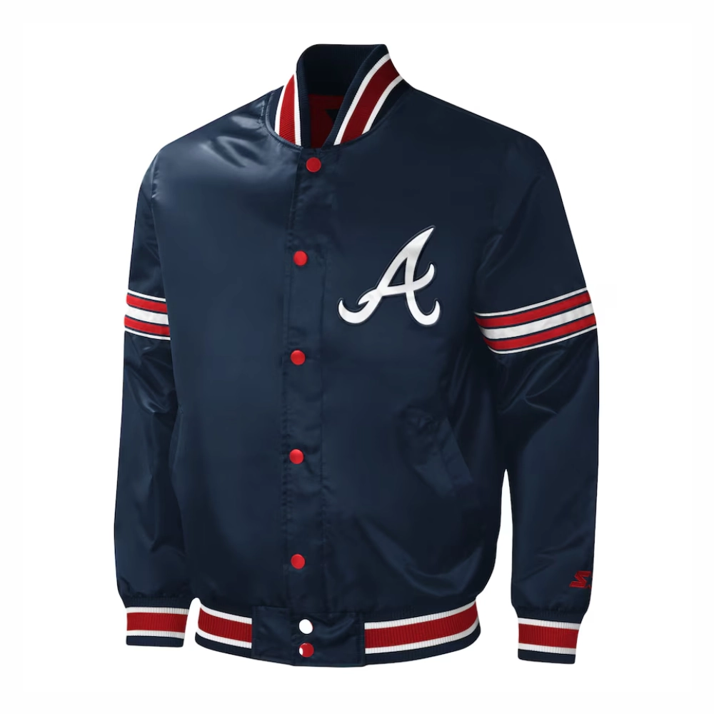 Atlanta braves midfield full snap satin varsity jacket navy 2