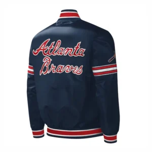 Atlanta braves midfield full snap satin varsity jacket navy 3