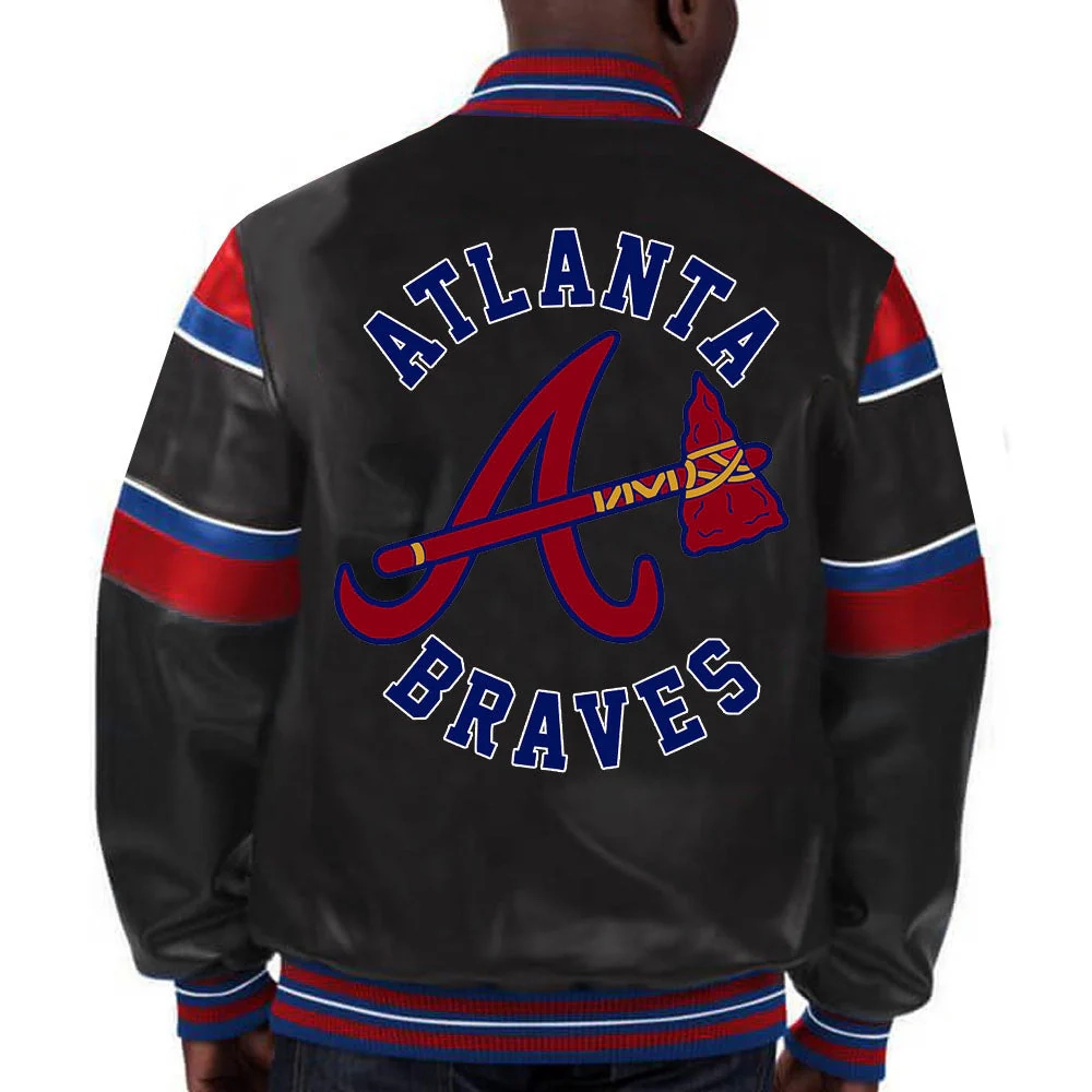 Atlanta braves multicolor black leather bomber jacket 1
