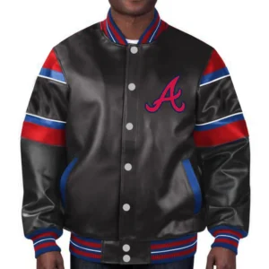 Atlanta braves multicolor black leather bomber jacket