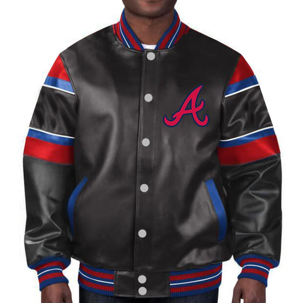 Atlanta braves multicolor black leather bomber jacket