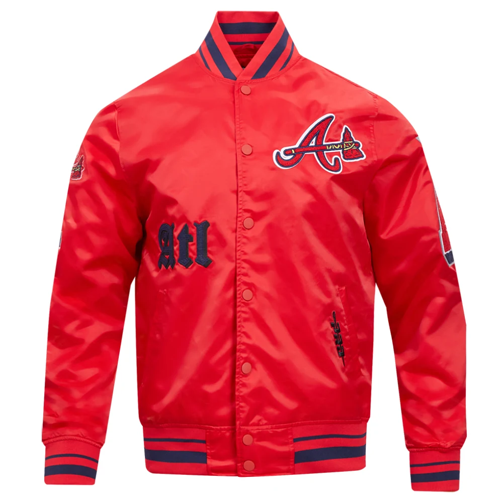 Atlanta braves old english ribbed knitted satin varsity jacket red 1 1