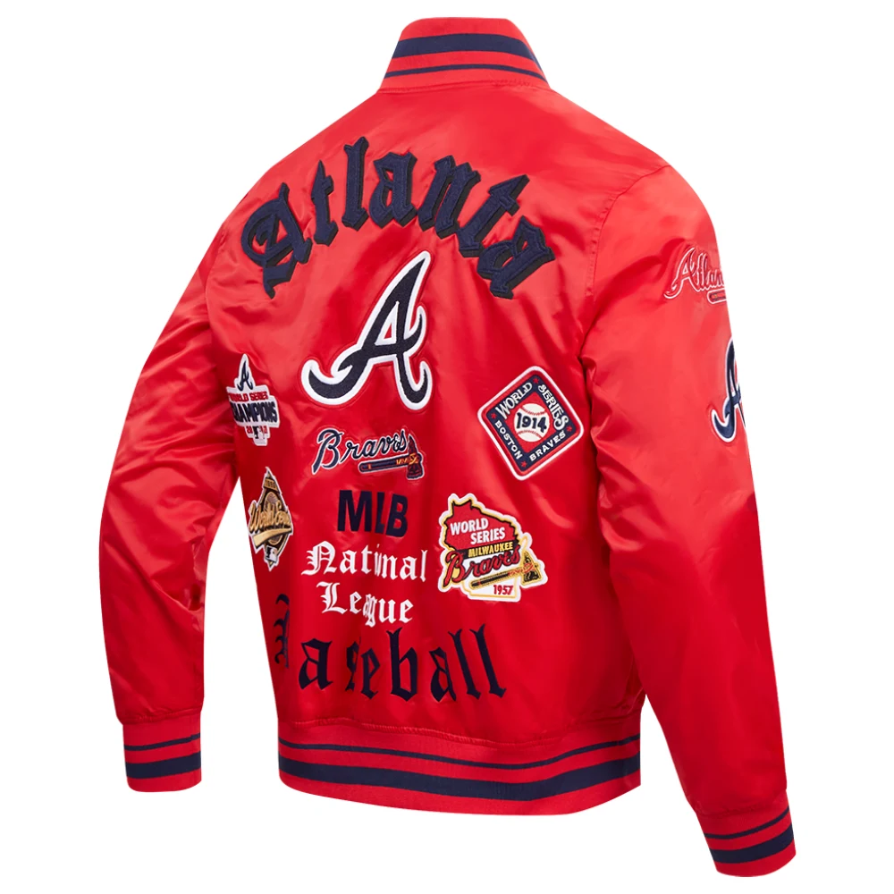 Atlanta braves old english ribbed knitted satin varsity jacket red 6 1