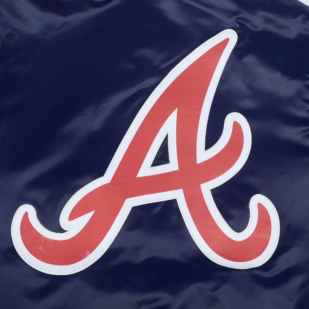 Atlanta braves script tail full snap satin varsity jacket navy 2 1