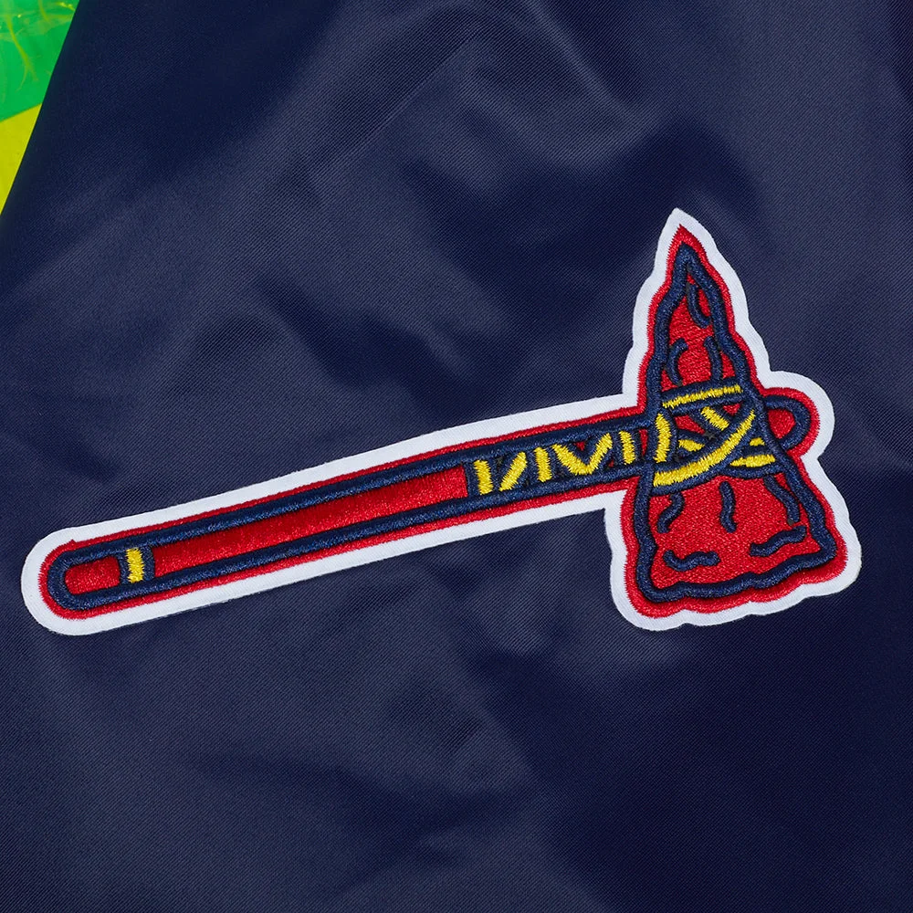 Atlanta braves script tail full snap satin varsity jacket navy 3 1