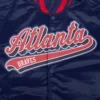 Atlanta braves script tail full snap satin varsity jacket navy 5 1