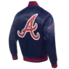 Atlanta braves script tail full snap satin varsity jacket navy 6 1