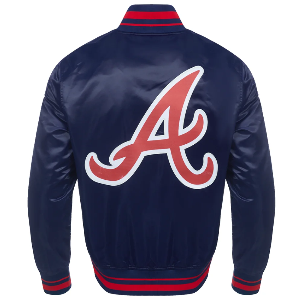 Atlanta braves script tail full snap satin varsity jacket navy 7 1