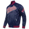 Atlanta braves script tail full snap satin varsity jacket navy 8 1