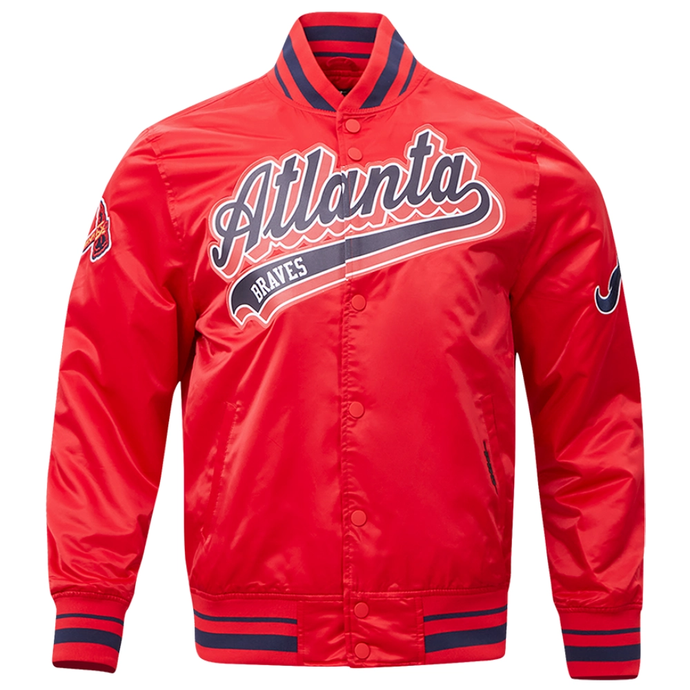 Atlanta braves script tail full snap satin varsity jacket red 1 1