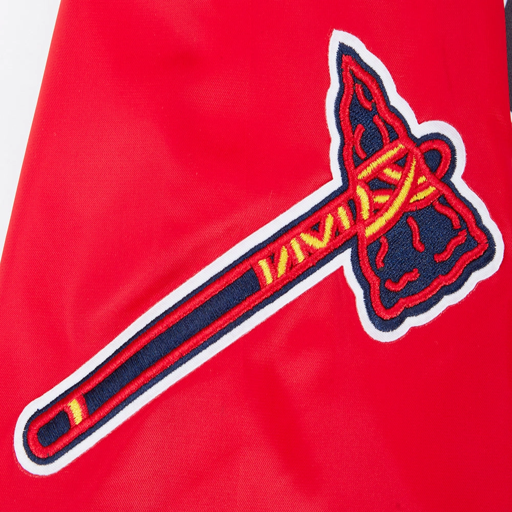 Atlanta braves script tail full snap satin varsity jacket red 2 1