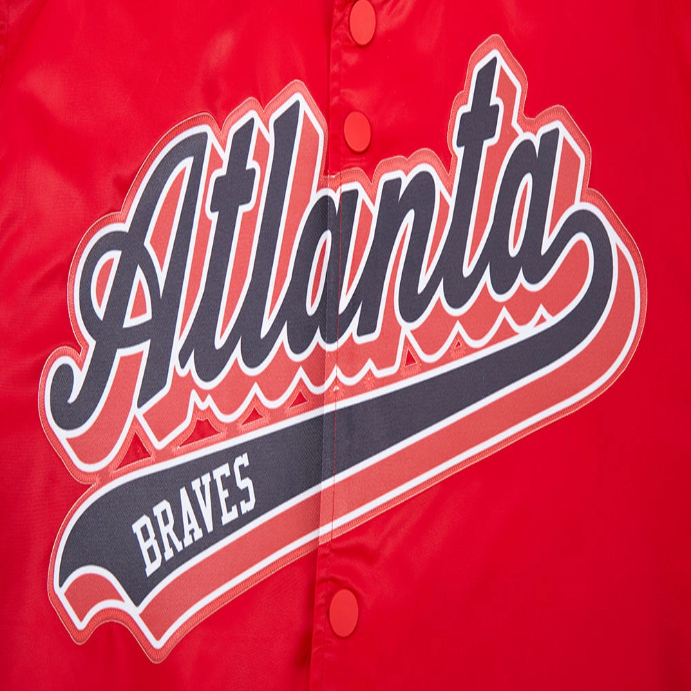 Atlanta braves script tail full snap satin varsity jacket red 4 1