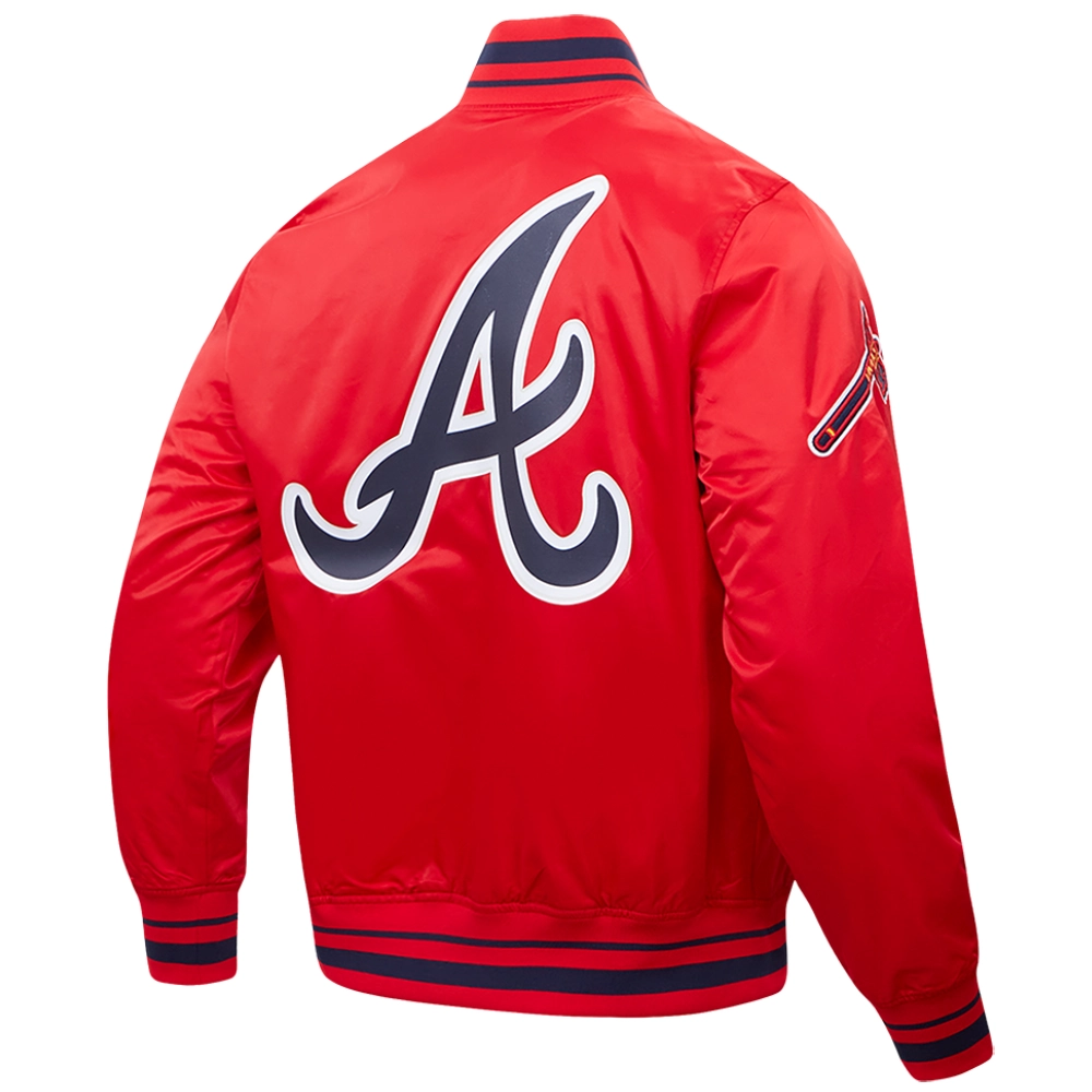 Atlanta braves script tail full snap satin varsity jacket red 5 1