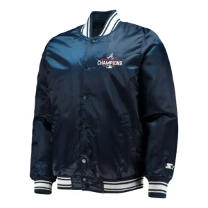 Atlanta braves starter champions locker room navy satin varsity jacket 1