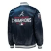 Atlanta braves starter champions locker room navy satin varsity jacket 2