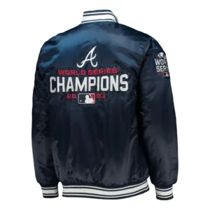 Atlanta braves starter champions locker room navy satin varsity jacket 2