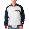 Atlanta braves starter clean up hitter white and navy satin varsity jacket 4