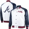 Atlanta braves starter clean up hitter white and navy satin varsity jacket 5