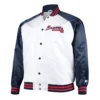 Atlanta braves starter clean up hitter white navy satin varsity jacket 1