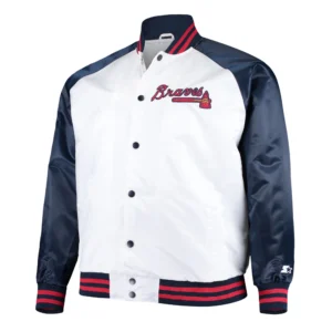 Atlanta braves starter clean up hitter white navy satin varsity jacket 1