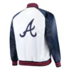 Atlanta braves starter clean up hitter white navy satin varsity jacket 2