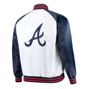 Atlanta braves starter clean up hitter white navy satin varsity jacket 2