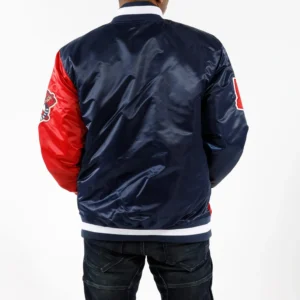 Atlanta braves starter color block navy and red satin varsity jacket 2