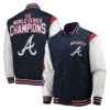 Atlanta braves starter commemorative throwback navy satin varsity jacket 6