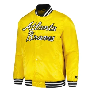 Atlanta braves starter cross bronx fashion yellow satin varsity jacket 1