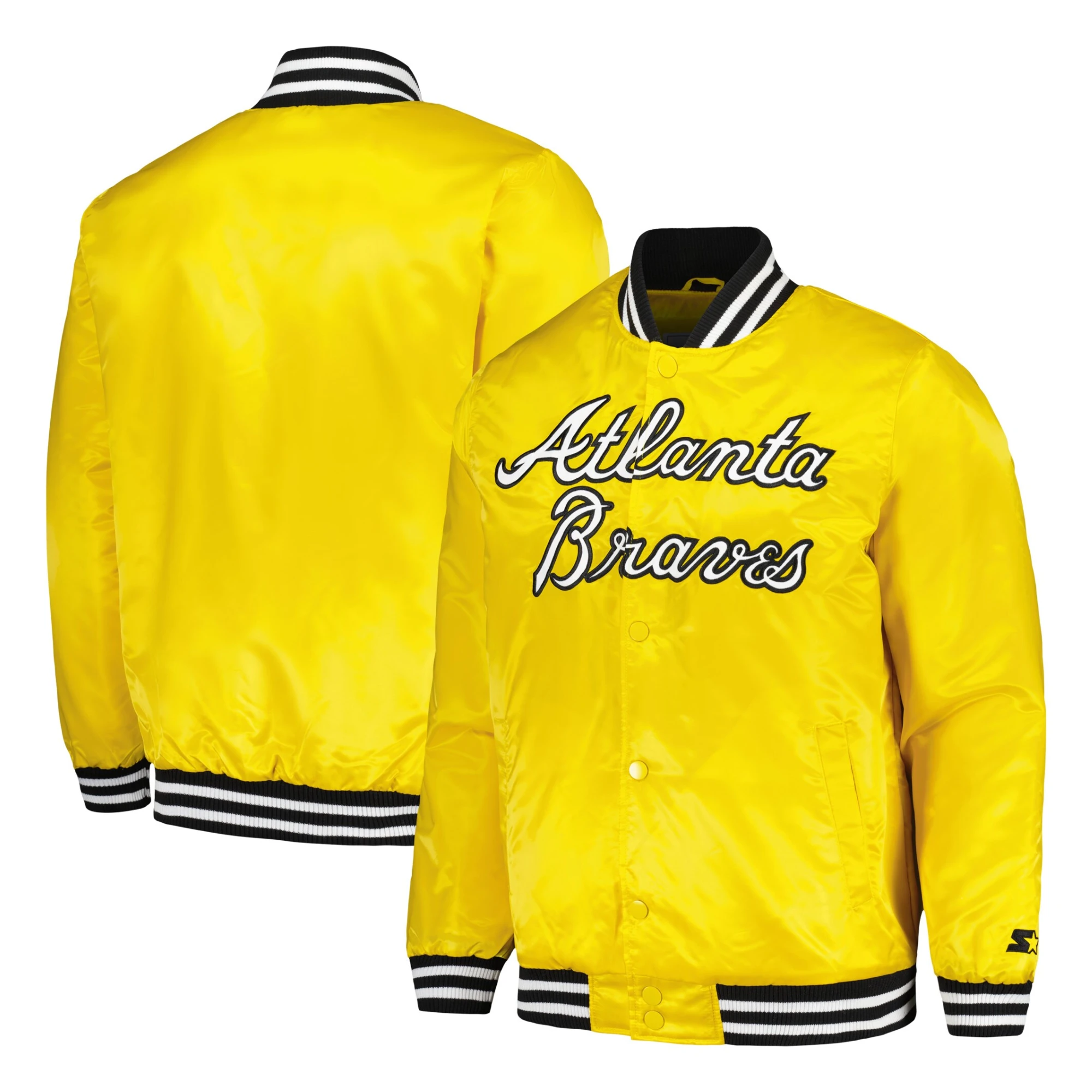 Atlanta braves starter cross bronx fashion yellow satin varsity jacket 3