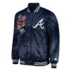 Atlanta braves starter patch full snap navy satin varsity jacket