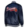 Atlanta braves starter patch full snap navy satin varsity jacket 2