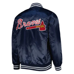 Atlanta braves starter patch full snap navy satin varsity jacket 2