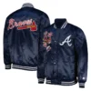 Atlanta braves starter patch full snap navy satin varsity jacket 3