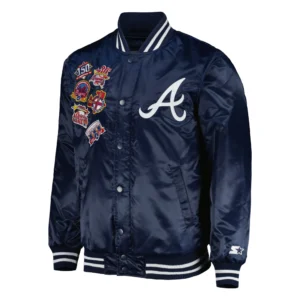 Atlanta braves starter patch full snap navy satin varsity jacket