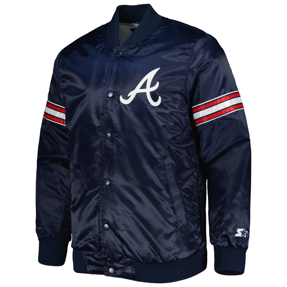 Atlanta braves starter pick roll navy satin varsity jacket 1