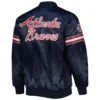 Atlanta braves starter pick roll navy satin varsity jacket 2