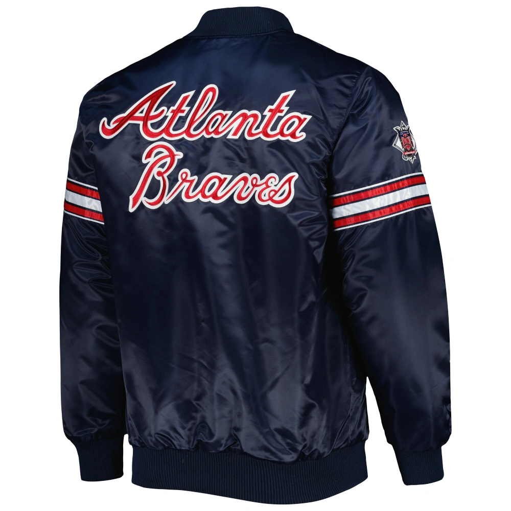 Atlanta braves starter pick roll navy satin varsity jacket 2