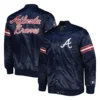 Atlanta braves starter pick roll navy satin varsity jacket 4