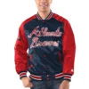 Atlanta braves starter renegade navy and red satin varsity jacket 1