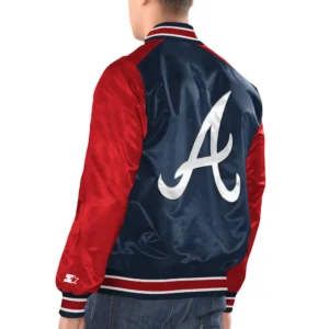 Atlanta braves starter renegade navy and red satin varsity jacket 2