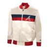 Atlanta braves starter the ambassador home cream satin varsity jacket 1