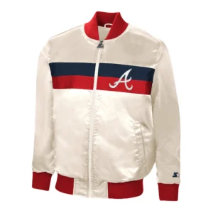 Atlanta braves starter the ambassador home cream satin varsity jacket 1
