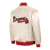 Atlanta braves starter the ambassador home cream satin varsity jacket 2