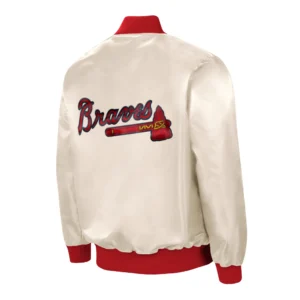 Atlanta braves starter the ambassador home cream satin varsity jacket 2