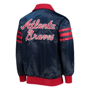 Atlanta braves starter the captain ii navy and red satin varsity jacket 2