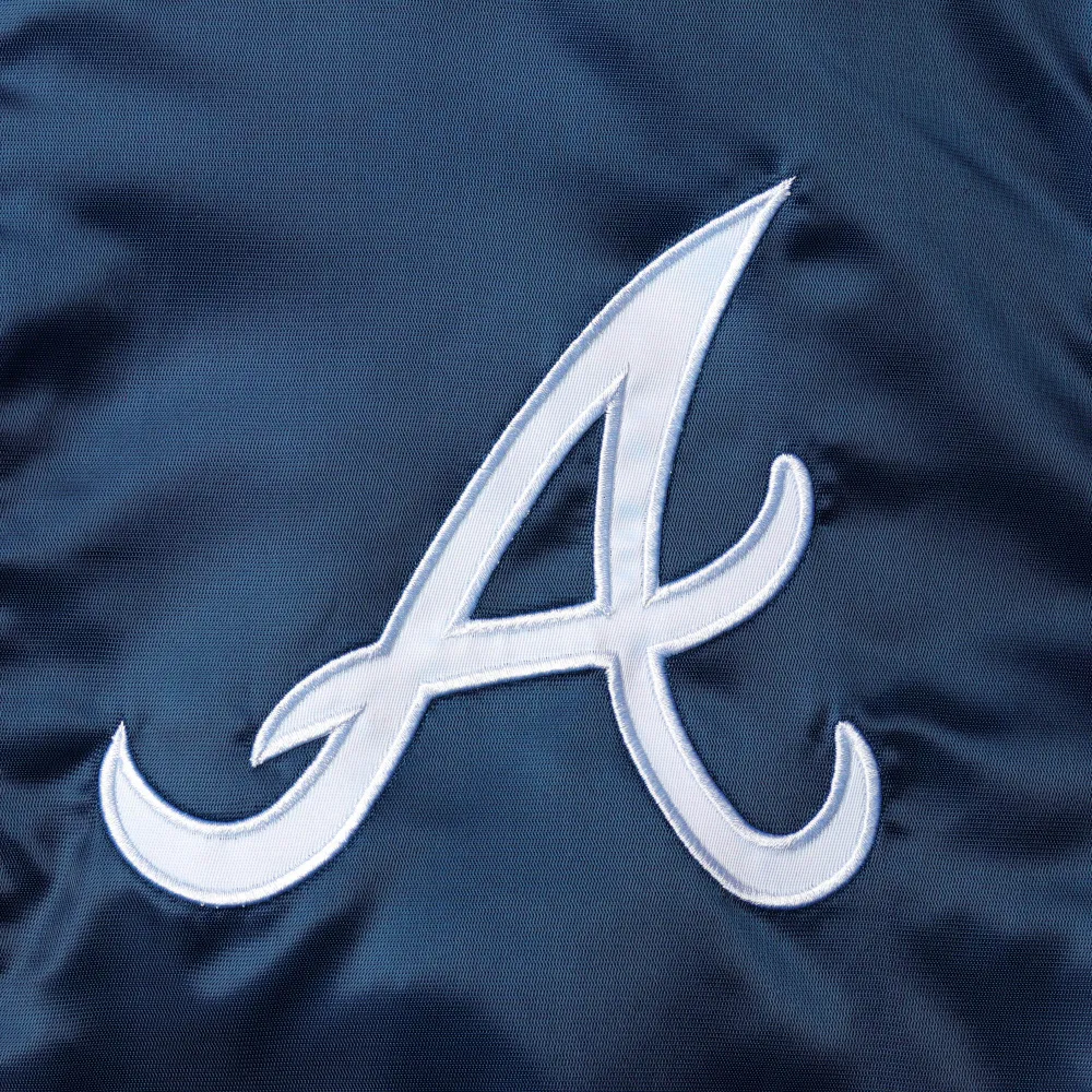 Atlanta braves starter the captain ii navy and red satin varsity jacket 3