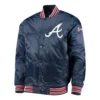Atlanta braves starter the diamond navy satin varsity jacket 1