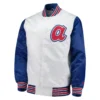 Atlanta braves starter the legend white and blue satin varsity jacket 1