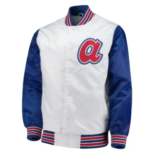 Atlanta braves starter the legend white and blue satin varsity jacket 1